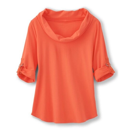 Soft Surroundings Women's Madison Cowl Neck Tee Soft Orange Size 2X - Picture 1 of 10